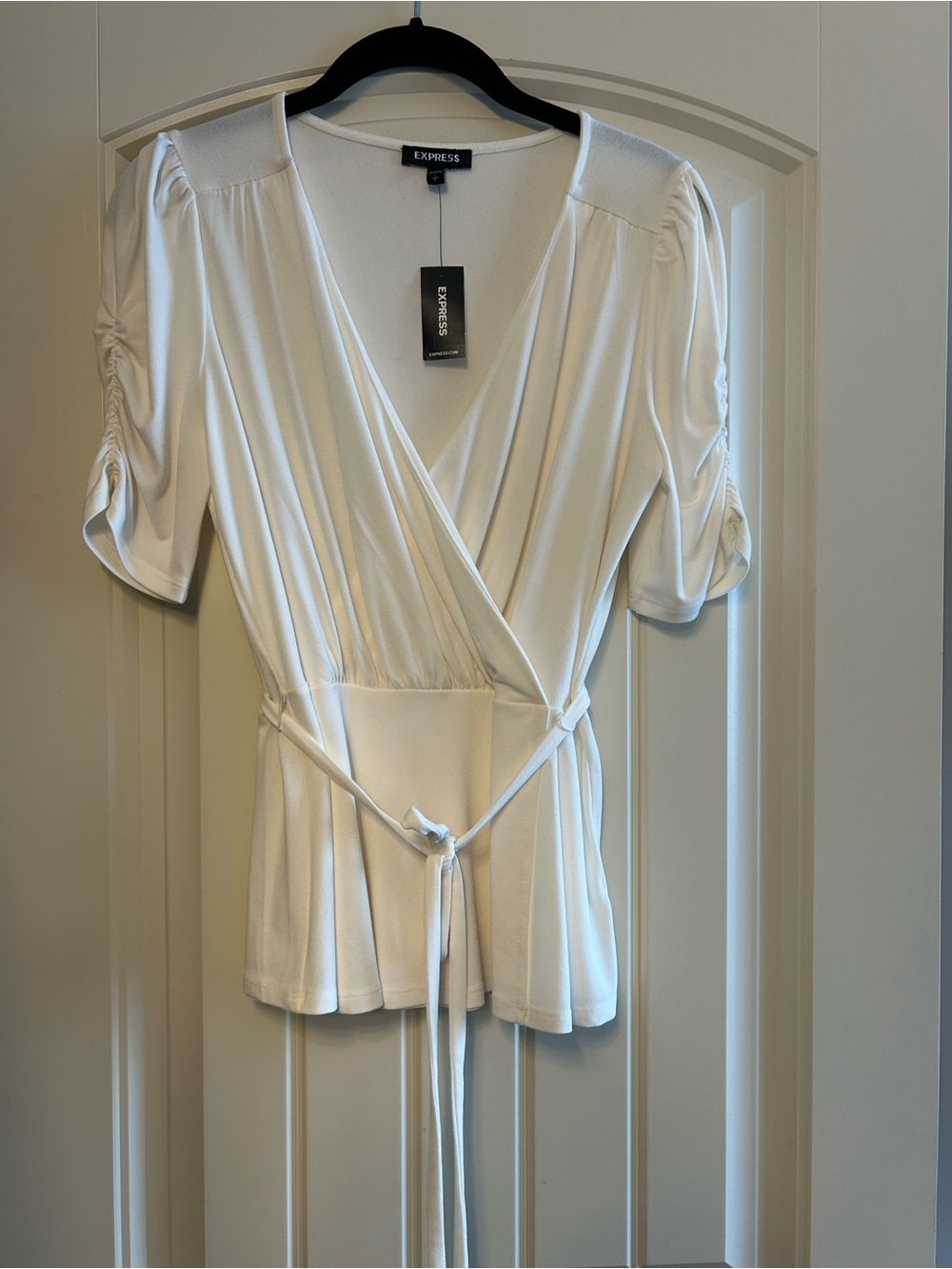 NWT Express White Wrap Blouse with Tie Waist
